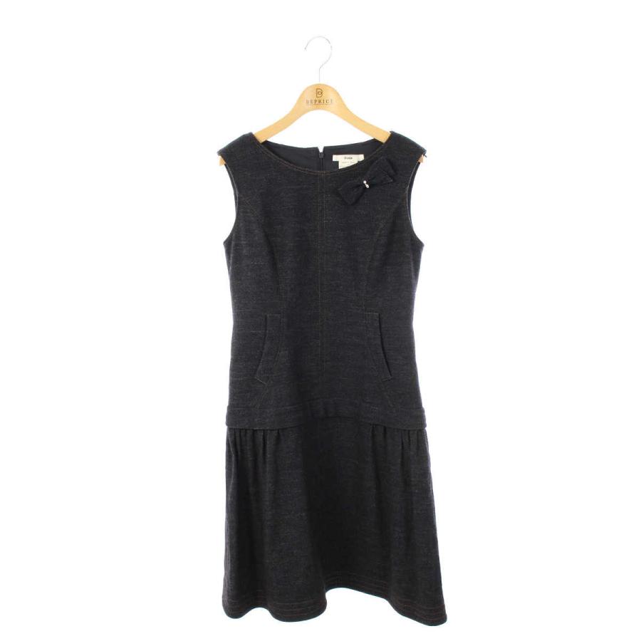 ルネ ワンピース デニム リボン ブローチ ノースリーブ 36  