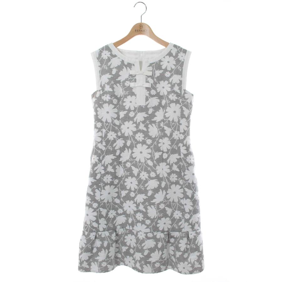 ルネ ワンピース フラワーモチーフ リボン ボーダー 花柄 ノースリーブ  