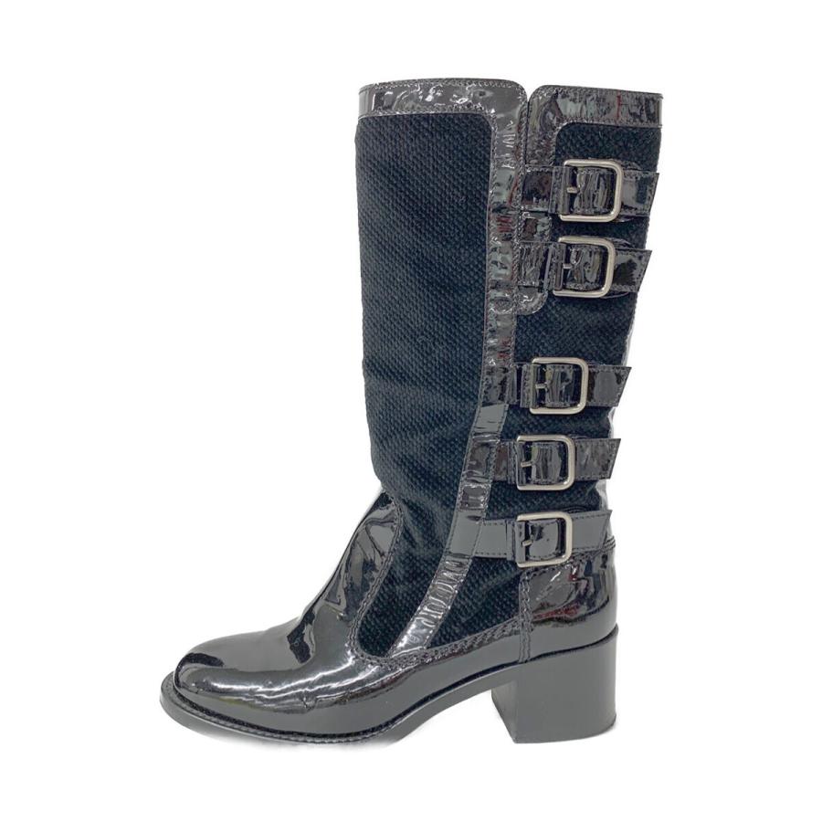 CHANEL シャネル ブーツ ロング エナメル パイル 異素材切替 ヒール 