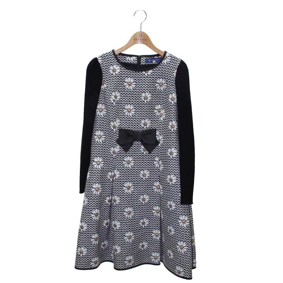 エムズグレイシー 521566 ワンピース 38 ブラック フレアフラワー