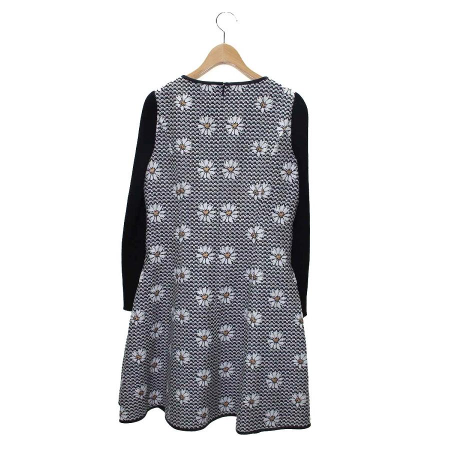 エムズグレイシー 521566 ワンピース 38 ブラック フレアフラワー
