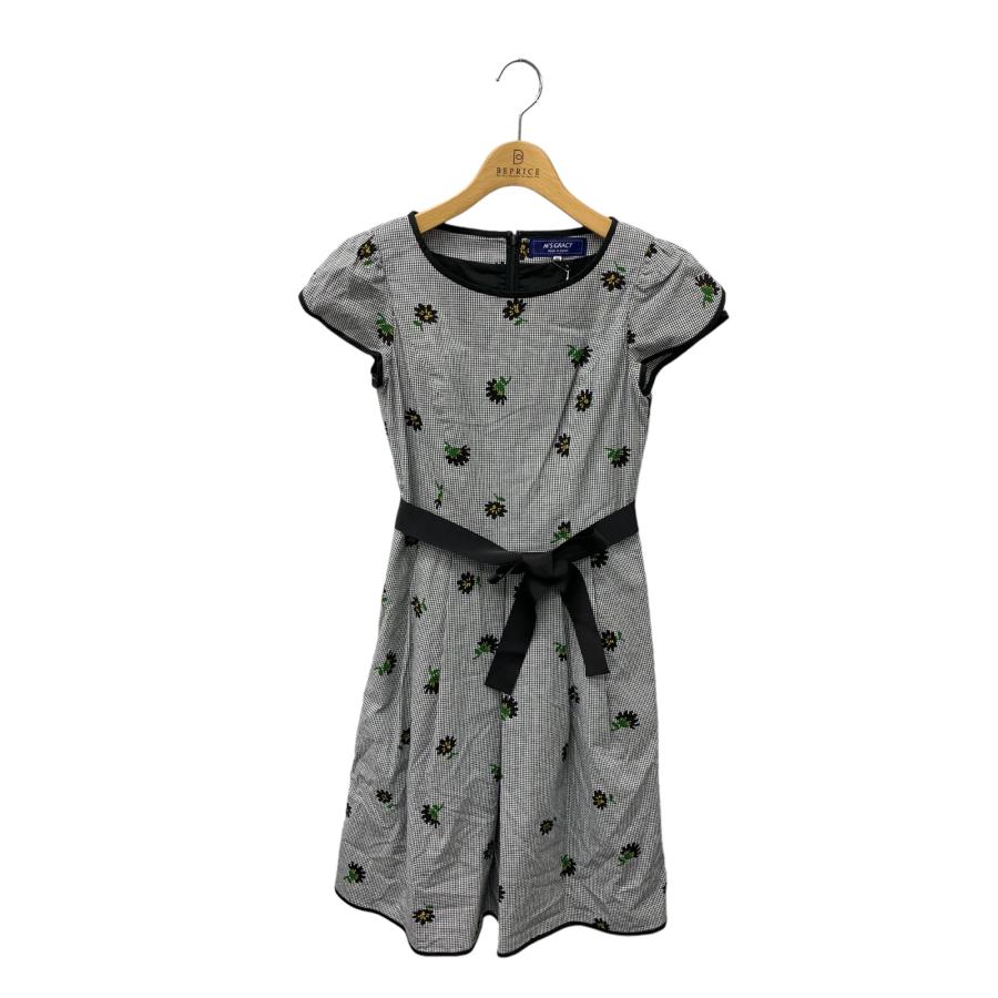 エムズグレイシー 011325 ワンピース 36 ブラック チェック フラワー  