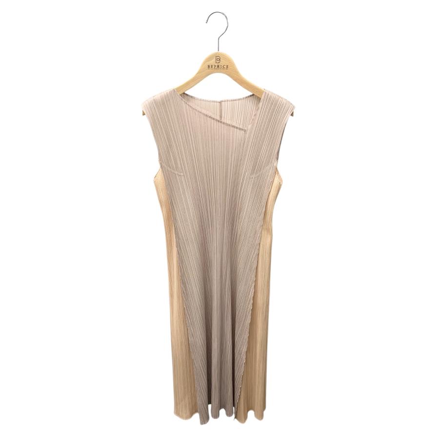 2 美品 プリーツプリーズ イッセイミヤケ ノースリーブ ワンピース ベージュ ISSEY MIYAKE（イッセイミヤケ） イッセイミヤケISSEY MIYAKE 3D