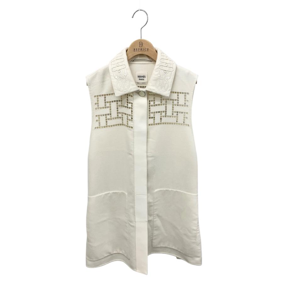 エルメス 4E0148DC ロングジレ 38 アイボリー カシミヤ レザー 2024SS IT3D0HN3LSKW エルメス 4E0148DC ロングジレ 38 アイボリー カシミヤ レザー 2024SS