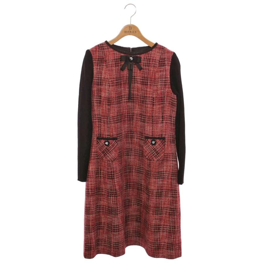 Super Beauty ワンピース 42 ビジュー付き スーパービューティー ワンピース 42 レッド チェック柄 ビジュー
