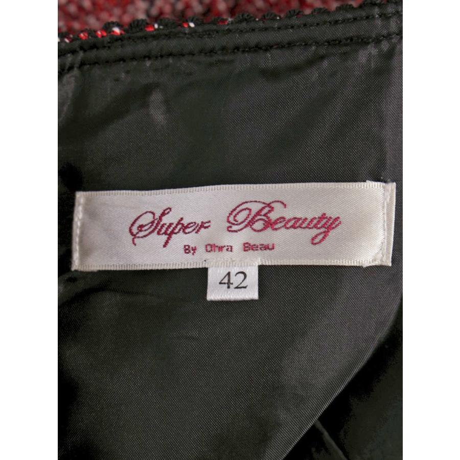 スーパービューティー ワンピース 42 レッド チェック柄 ビジュー