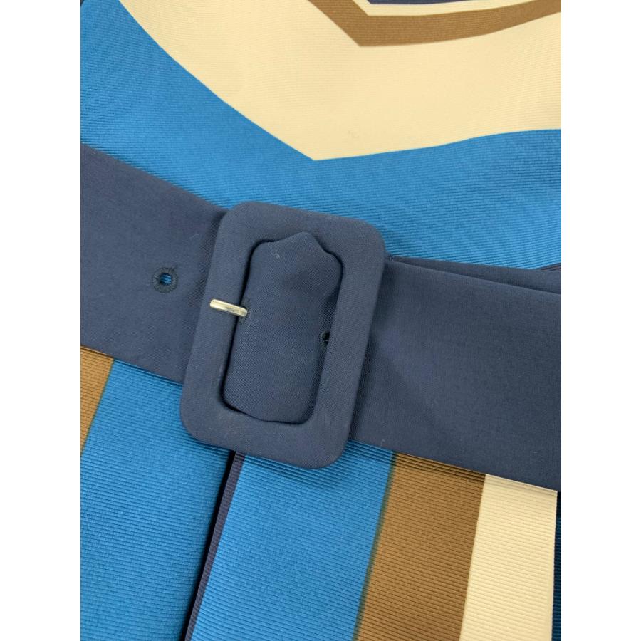 【美品】エムズグレイシー ブルー ストライプ ベルト ワンピース エムズグレイシー 011509 ワンピース 40 ブルー ストライプ ベルト