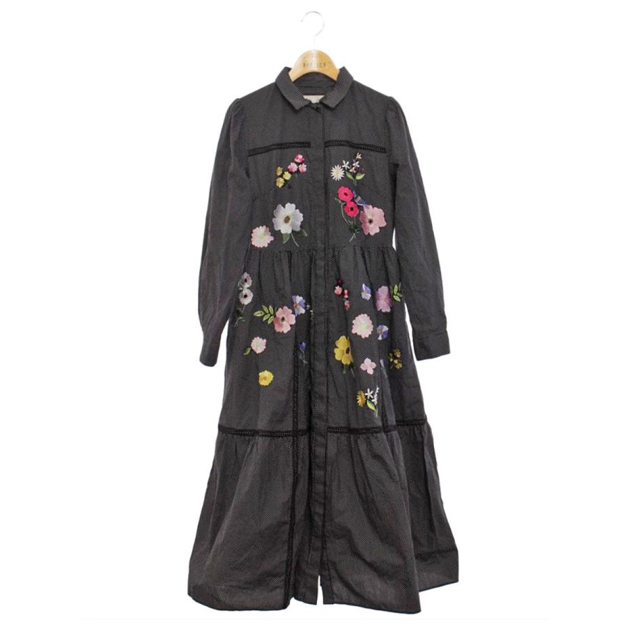 chesty フラワーバード刺繍シャツワンピース