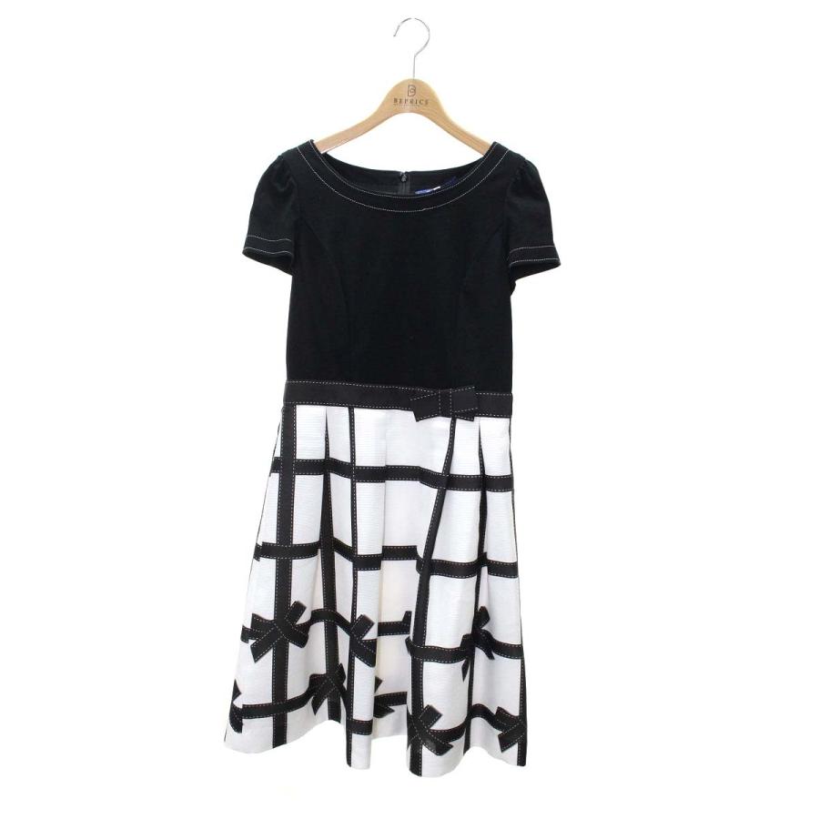 エムズグレイシー チェック ワンピース リボン ブラック ホワイト 40 エムズグレイシー Ribbon Check Dress 811317 ワンピース 38 ブラック