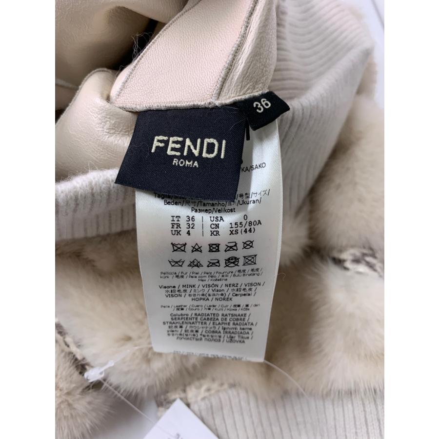 フェンディ パールホワイト エラフレザー ミンク ボンバージャケット 