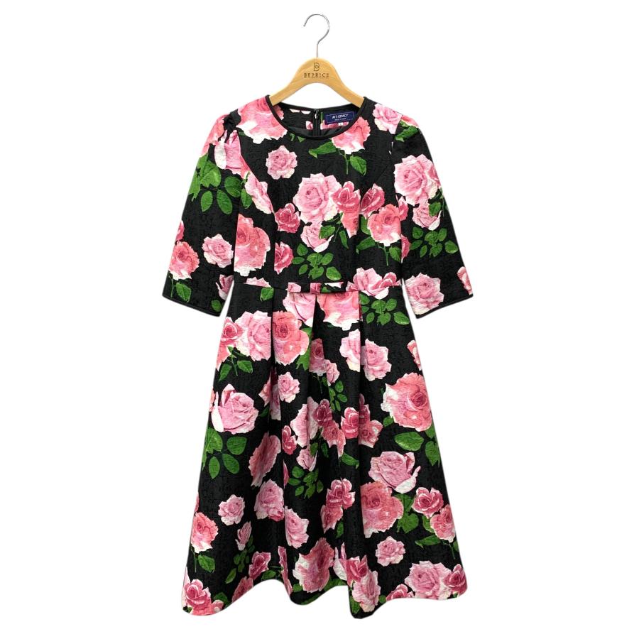 【美品】エムズグレイシー ティアード ローズ 薔薇 ロングワンピース 40 エムズグレイシー 511608 ワンピース 40 ブラック バラ IT6DP4QNTIDN