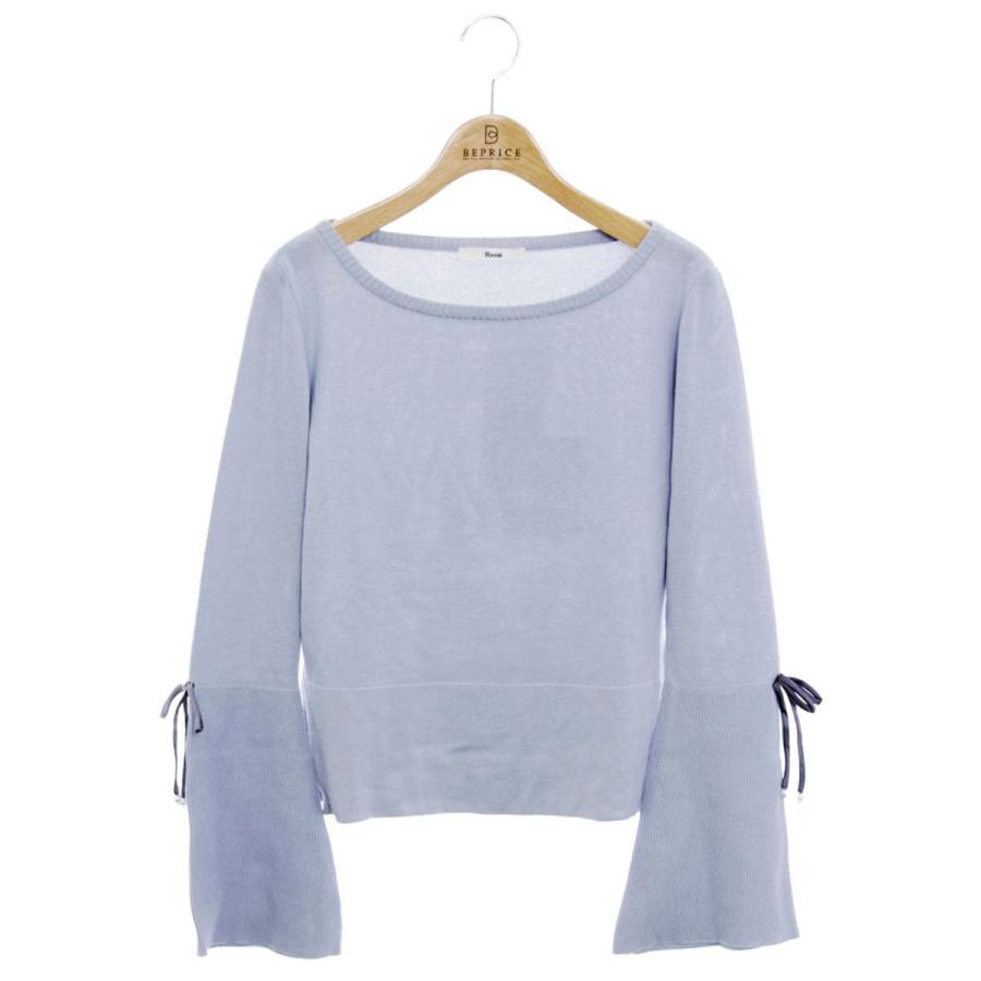 ルネ　ニットカーディガン　リボン　ブルー　34 ルネニットカーディガンブルー34