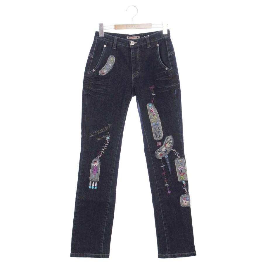 アルベロベロ 318090 デニムパンツ M ネイビー パッチワーク ビジュー