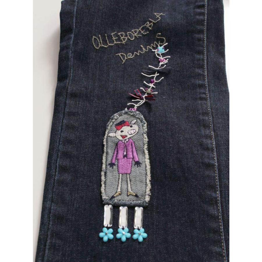 アルベロベロ 318090 デニムパンツ M ネイビー パッチワーク ビジュー