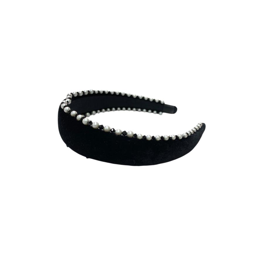 アッカ カチューシャ ブラック ヘアアクセサリー ベロア ビジュー