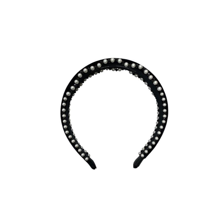美品　アッカ　カチューシャ　3連　スワロフスキー　黒 アッカ カチューシャ ブラック ヘアアクセサリー ベロア ビジュー