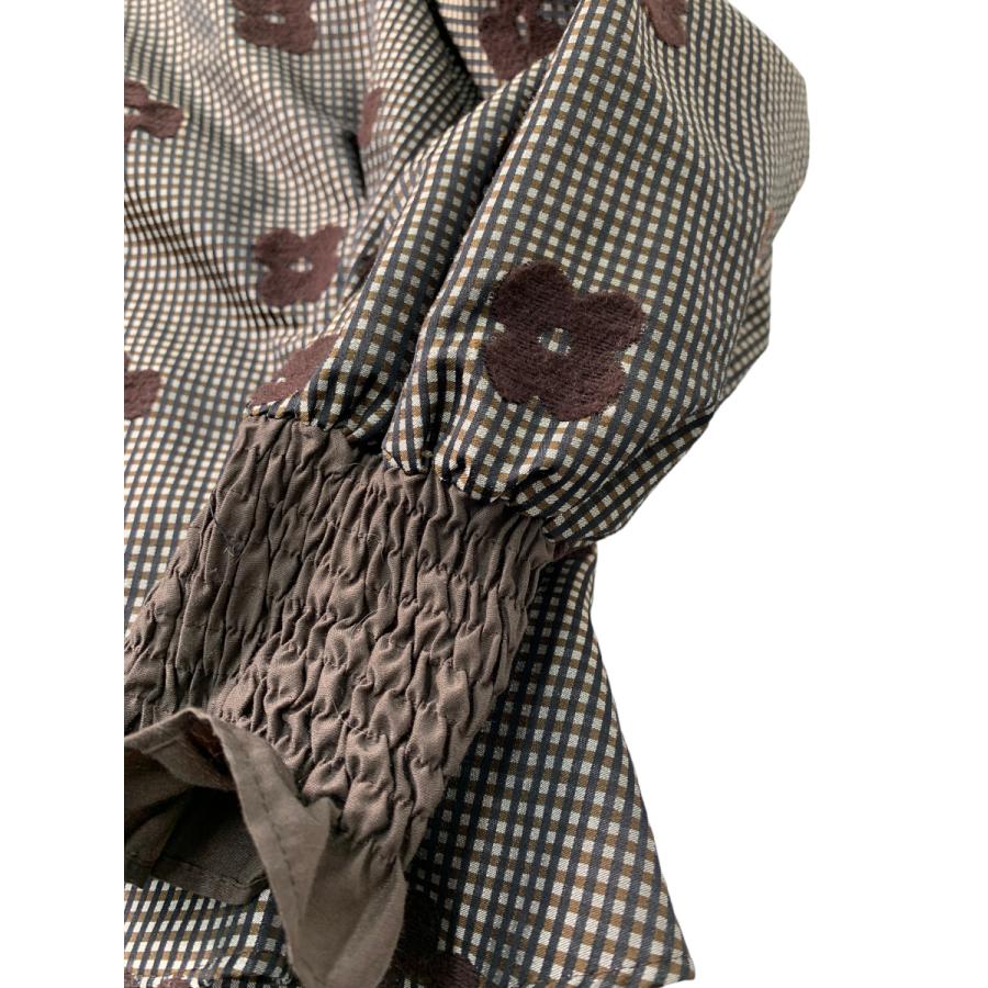 エムズグレイシー　ギンガムチェックxお花柄ブラウス　ブラウン エムズグレイシー ギンガムチェックxお花柄ブラウス ブラウン