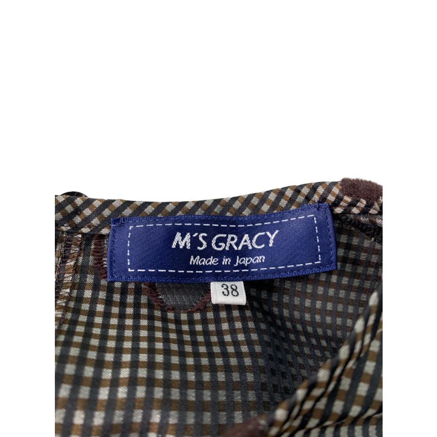 エムズグレイシー　ギンガムチェックxお花柄ブラウス　ブラウン ギンガムチェックxお花柄ブラウス | msgracy