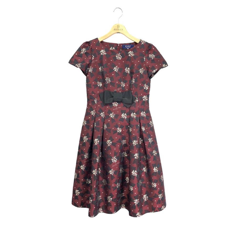 エムズグレイシー 211503 ワンピース 38 レッド 小花付きリボン  