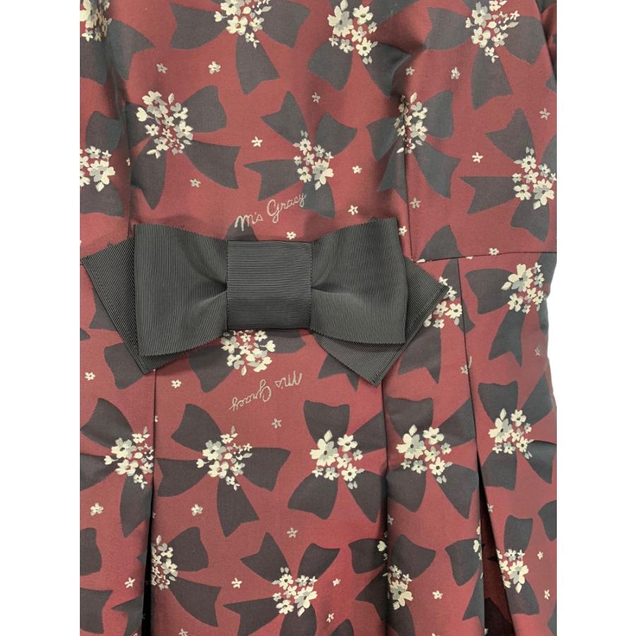 エムズグレイシー 211503 ワンピース 38 レッド 小花付きリボン  