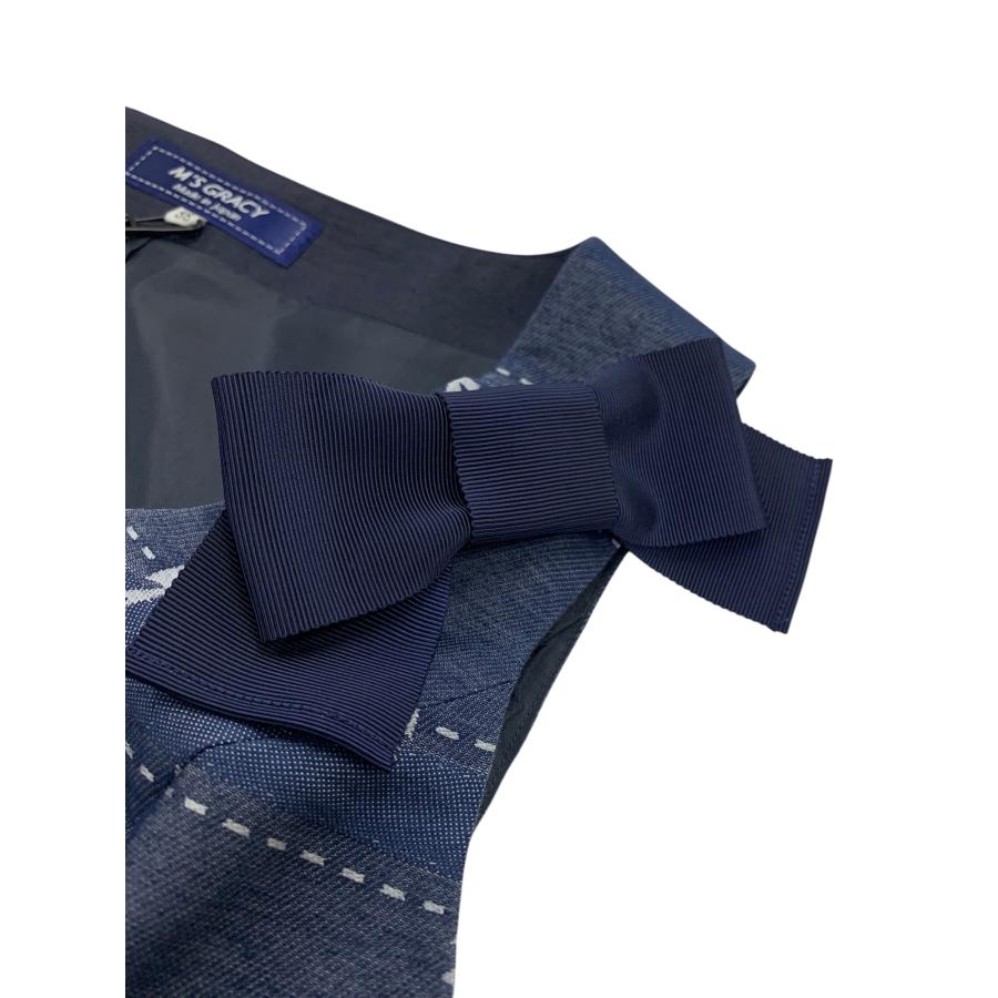 エムズグレイシー 511114 ワンピース 38 ブルー リボン センタージップ