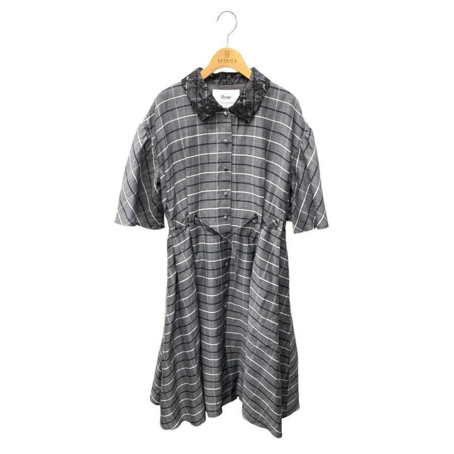 ルネ ワンピース 36 グレー TISSUE 黒襟レース チェック IT8LU4OQ2WOA 