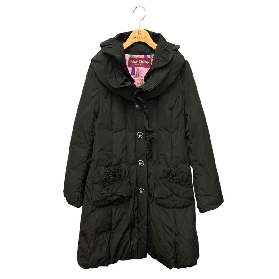 スーパービューティー ダウンジャケット 40 ブラック フラワービジュー