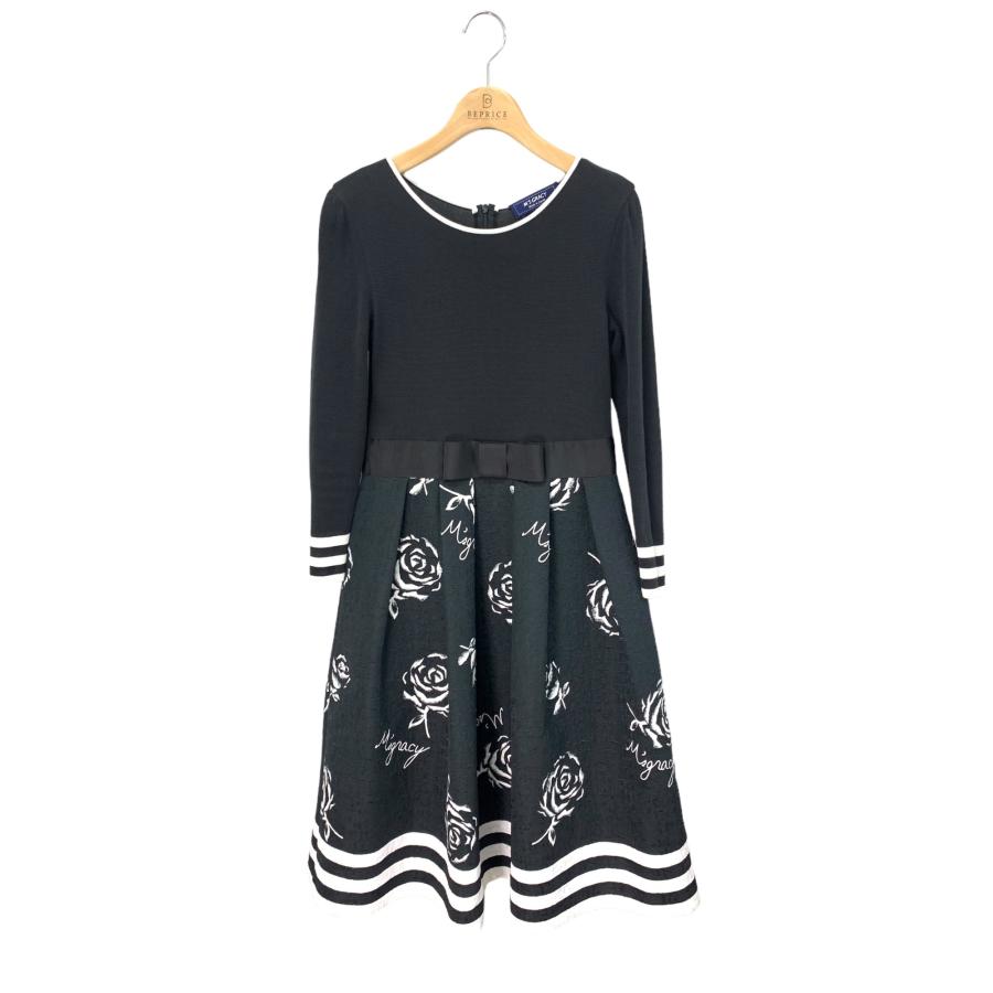 エムズグレイシー 411108 ワンピース 36 ブラック ローズモチーフ  