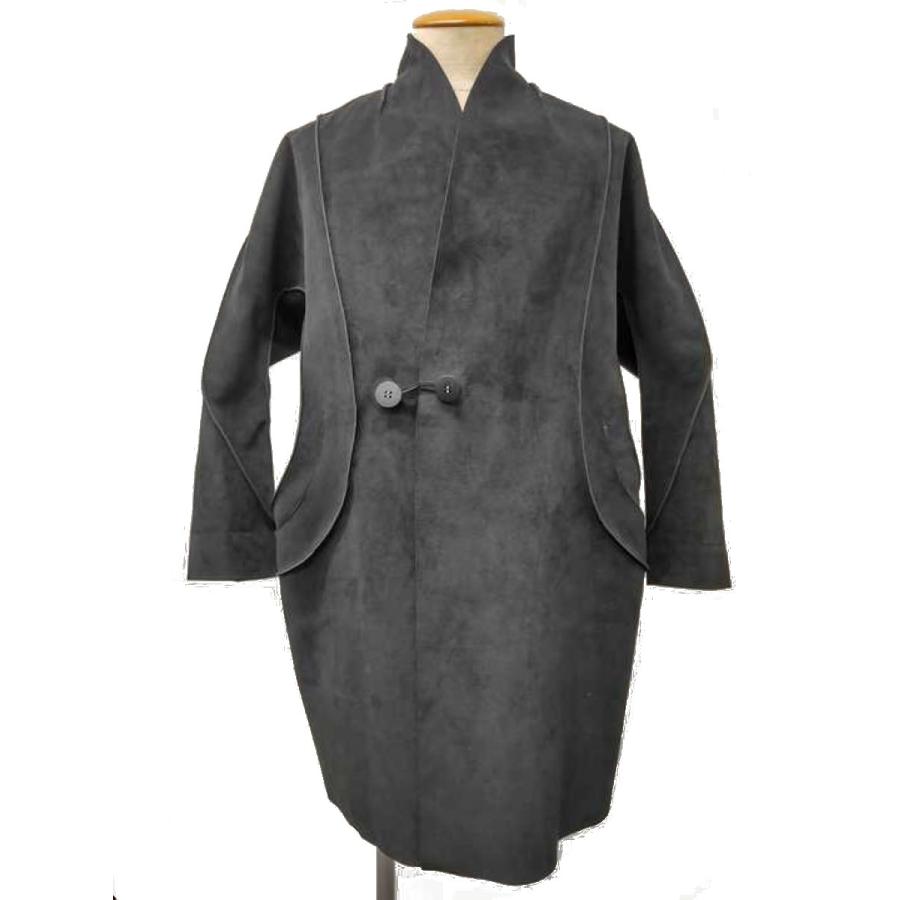 イッセイミヤケ IM43FA004 コート 2 ブラック 人工皮革スウェード調