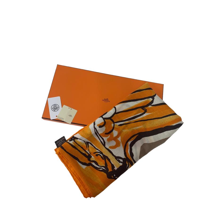 エルメス カレジュアン140 ストール オレンジ ペガサスのように自由に