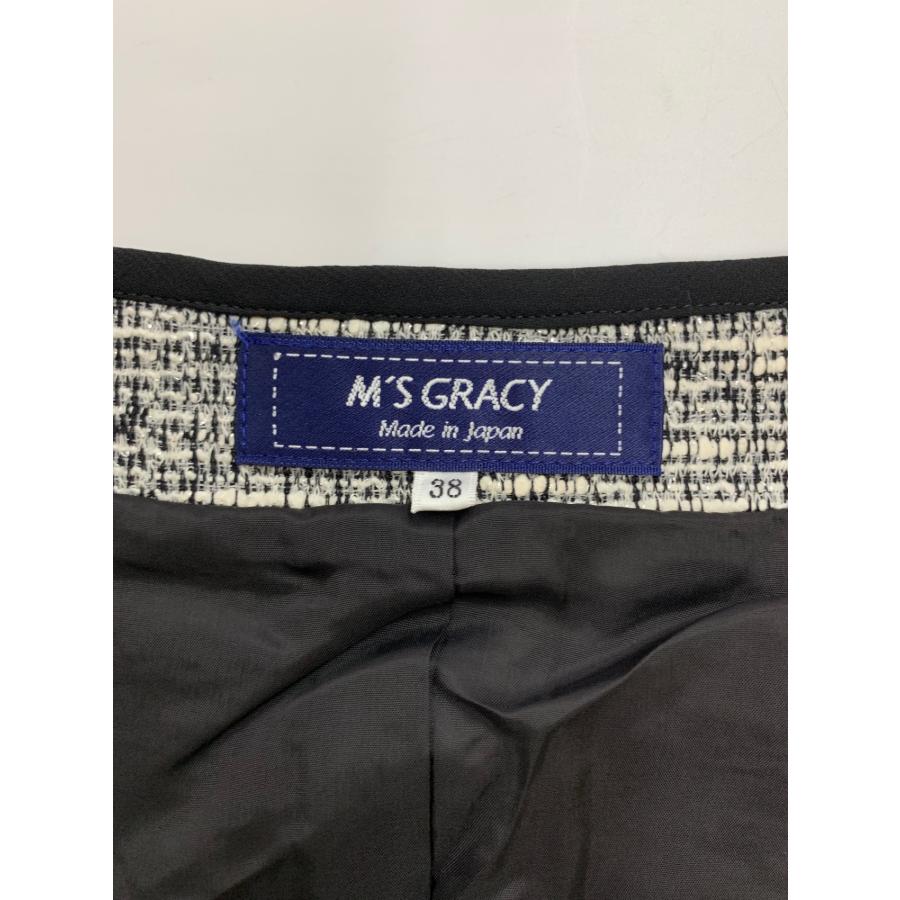 【美品】M'S GRACY コートワンピース ツイード 38 ホワイト ブラック フラワーボタン付きツイードワンピース | msgracy