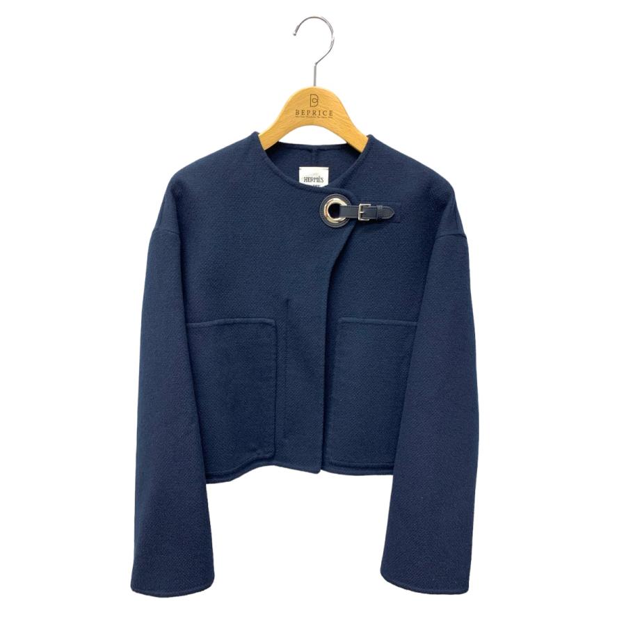 エルメス ショートコート ジャケット 34 ネイビー アイレットクラスプ 