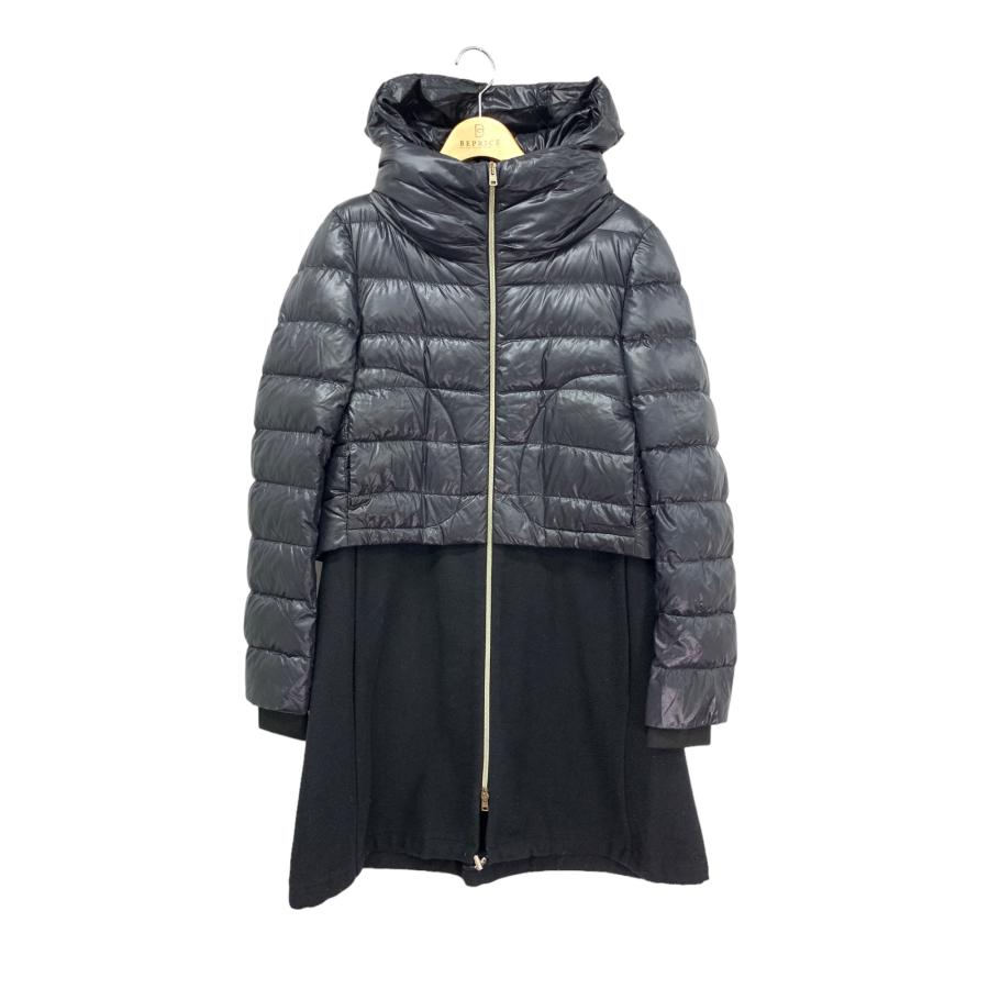 人気♡ヘルノダウンコート異素材切り替えニットAラインフード黒42