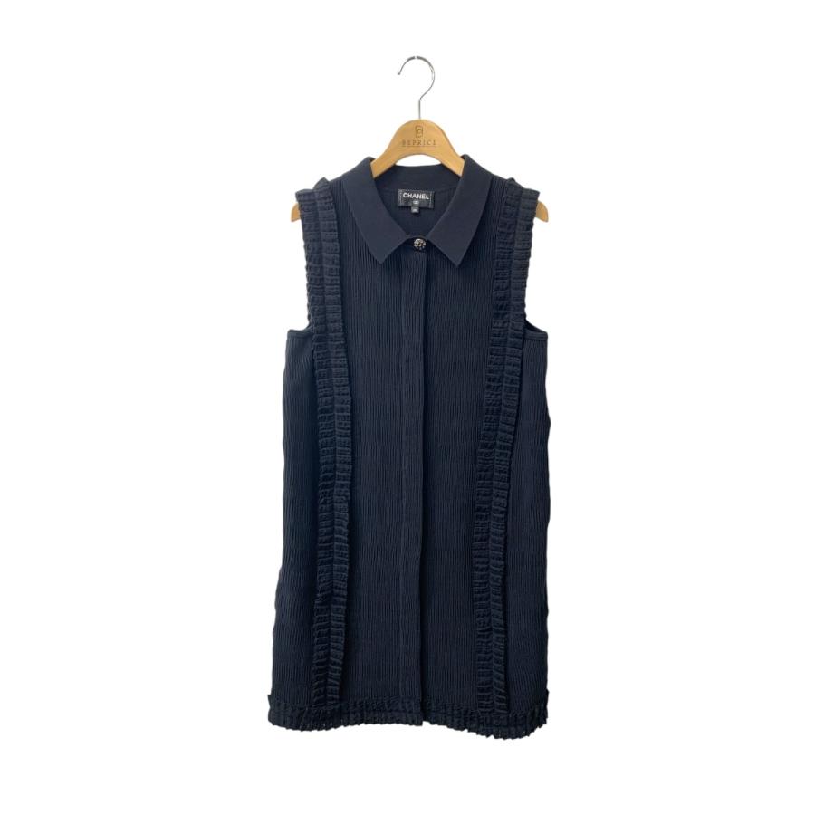 【CHANEL】ネイビー フリル袖 ラメ 半袖 カットソー CHANEL】ネイビー フリル袖 ラメ 半袖 カットソー パープル（紫