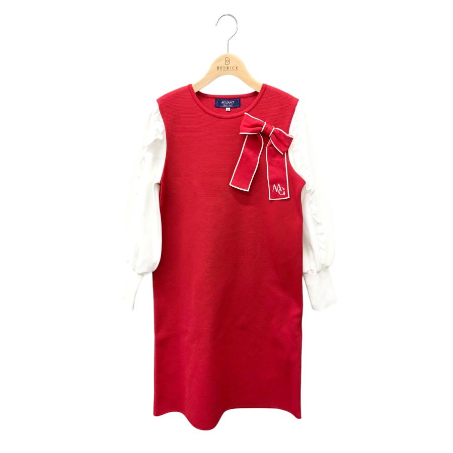 未使用タグ付 エムズグレイシー カメリア刺繍 ショール ツイードニット  