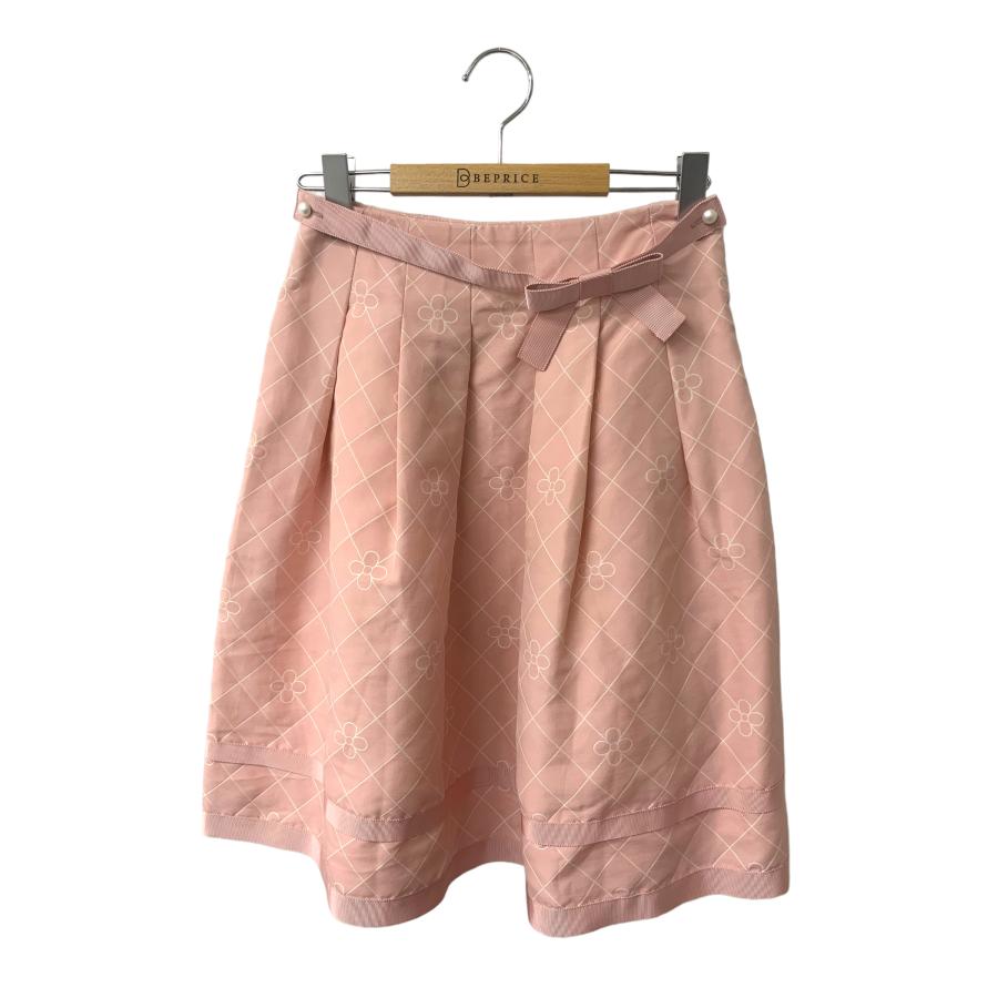 エムズグレイシー　キルト風ジャカード　リボン　パール　スカート　36 エムズグレイシー キルト風ジャガードスカート 017504 スカート 36