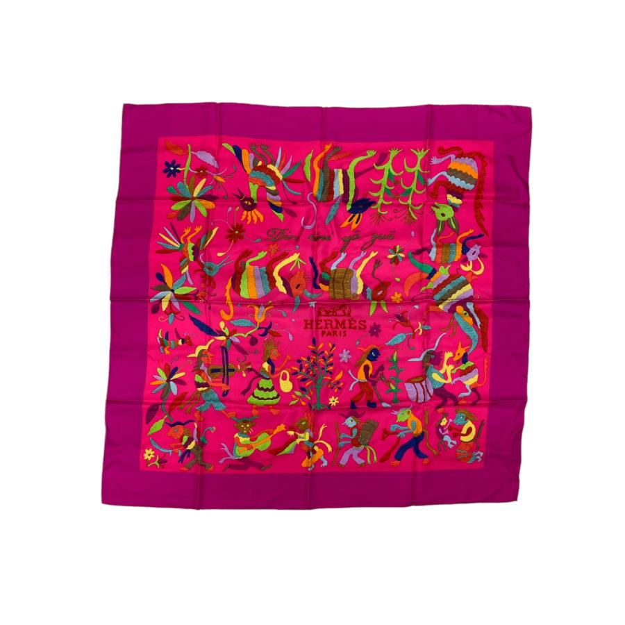 エルメス Din Tini Ya Zue 人間と自然の出会い スカーフ ピンク