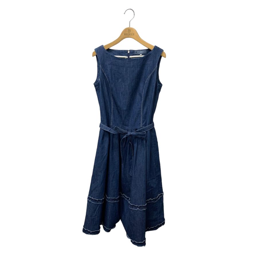 美品 M'S GRACY バックジップ タック ワンピース ネイビー 38 エムズグレイシー 311351 ワンピース 38 ネイビー デニム素材 タック