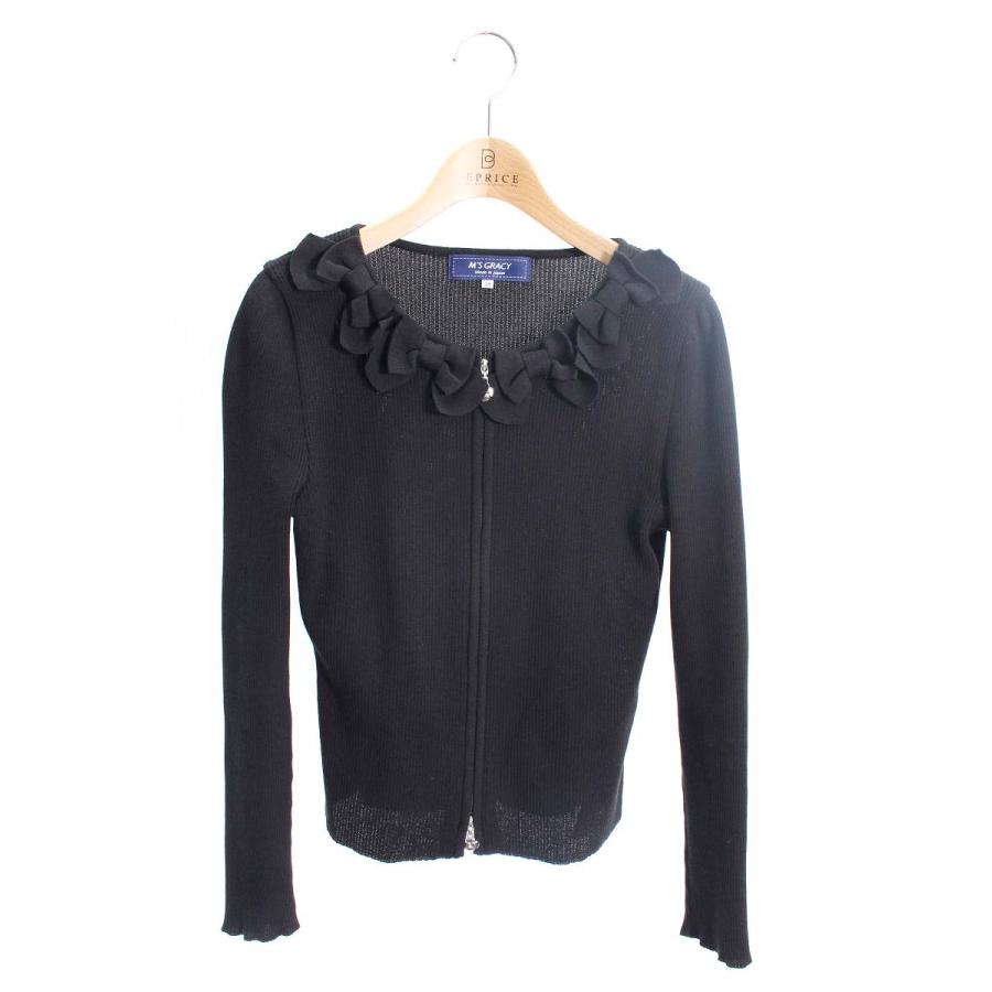 エムズグレイシーカメリアW ジップニットカーディガン38 リボン 