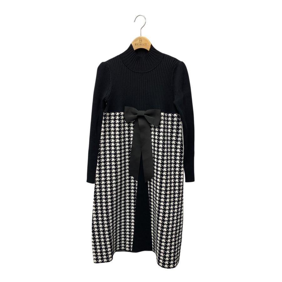 【新品未使用】エムズグレイシー ニットドッキング ワンピース 38 リボン 千鳥 エムズグレイシー 千鳥柄ニットドレス 118606 ワンピース 38 ブラック