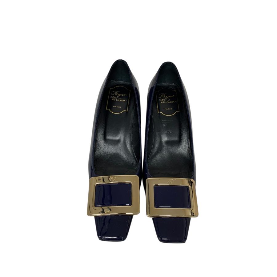 ロジェヴィヴィエ パンプス 36 ネイビー エナメル スクエアートゥ