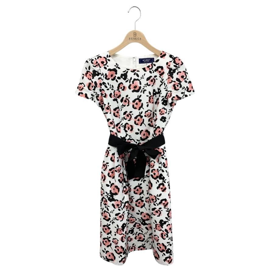 エムズグレイシー 211305 ワンピース 38 ホワイト フラワーモチーフ  