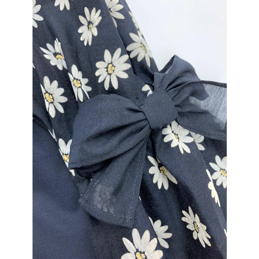 美品【エムズグレイシー】 刺繍 花 ネイビー Aライン ワンピース 38 M エムズグレイシー 211119 ワンピース 38 ネイビー マーガレット