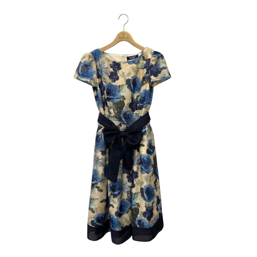 エムズグレイシー 花柄シャンタンワンピース 511324 38 ブルー