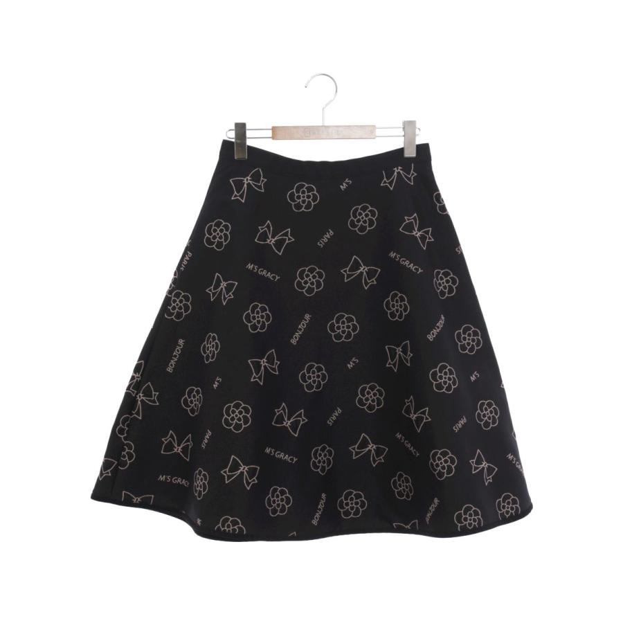 エムズグレイシー 017503 スカート 40 ブラック モチーフ ジャカード