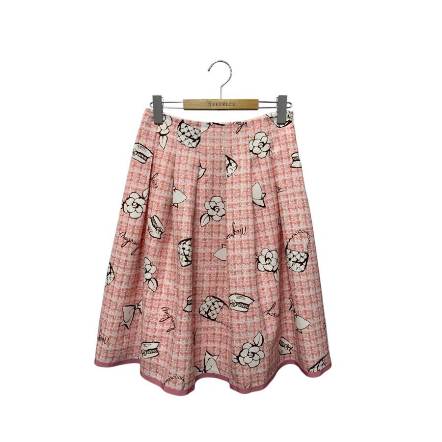 エムズグレイシー 317518 スカート 38 ピンク 花 リボン ツィード柄