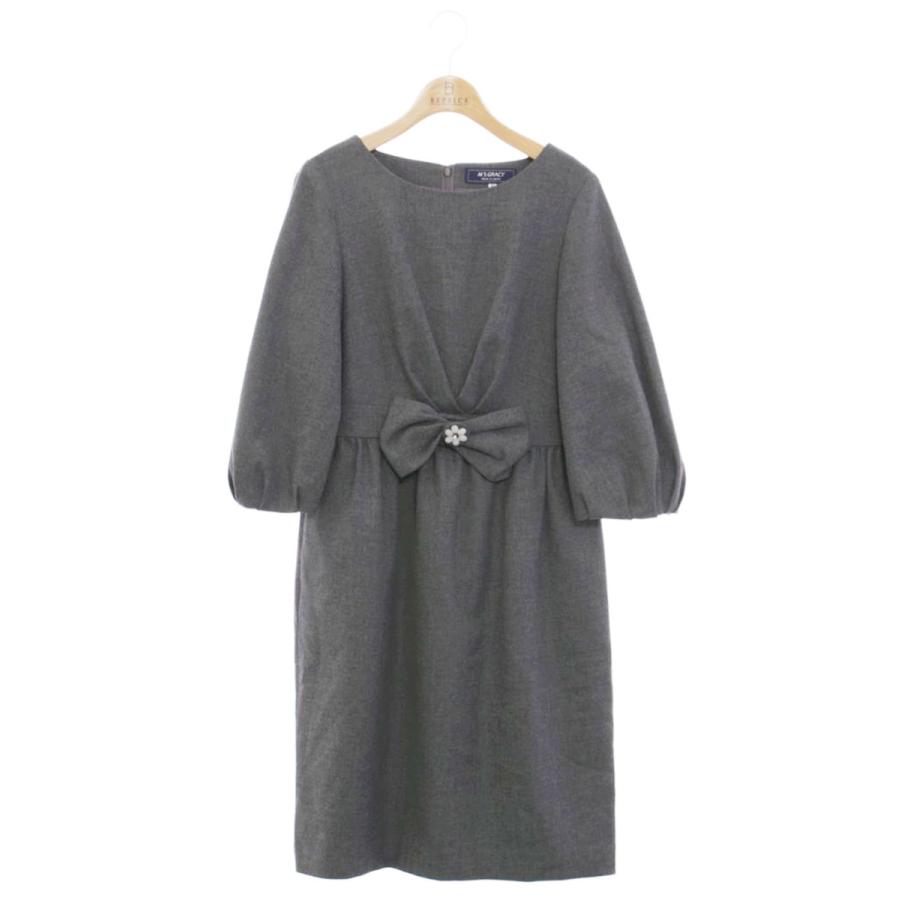 エムズグレイシー 811522 ワンピース 40 グレー フラワーリボン