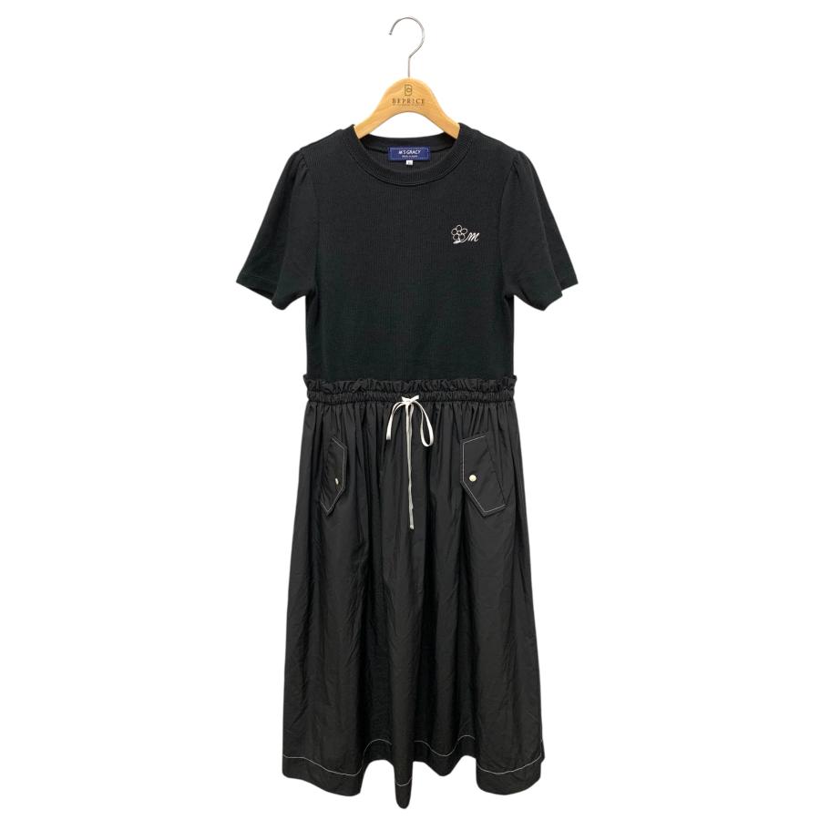 エムズグレイシー 411347 ワンピース 40 ブラック 花 ニット 異素材