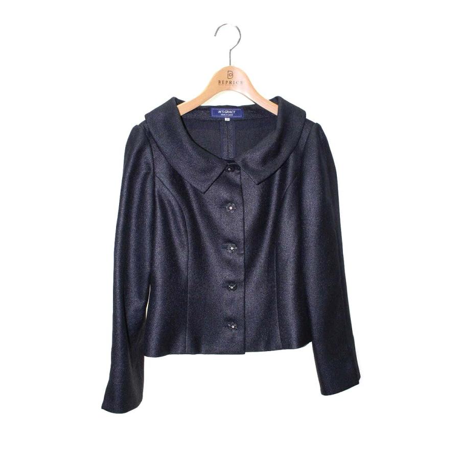 エムズグレイシー 914110 ジャケット 38 ネイビー カメリアボタン