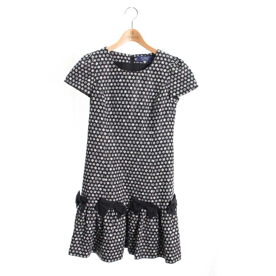 エムズグレイシー 721514 ワンピース 38 ブラック フラワーモチーフ  